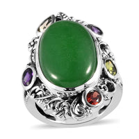Green Jade (D) and Multi Gemstone Ring in Sterling Silver (Size 10.0) 12.60 ctw