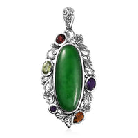Green Jade (D) and Multi Gemstone Pendant in Sterling Silver 21.10 ctw