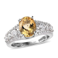 Premium Brazilian Heliodor and Moissanite Ring in Platinum Over Sterling Silver 2.20 ctw