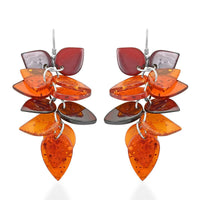Baltic Amber Leaf Casacade Earrings in Sterling Silver
