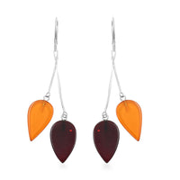 Baltic Amber Twin Leaf Earrings in Sterling Silver