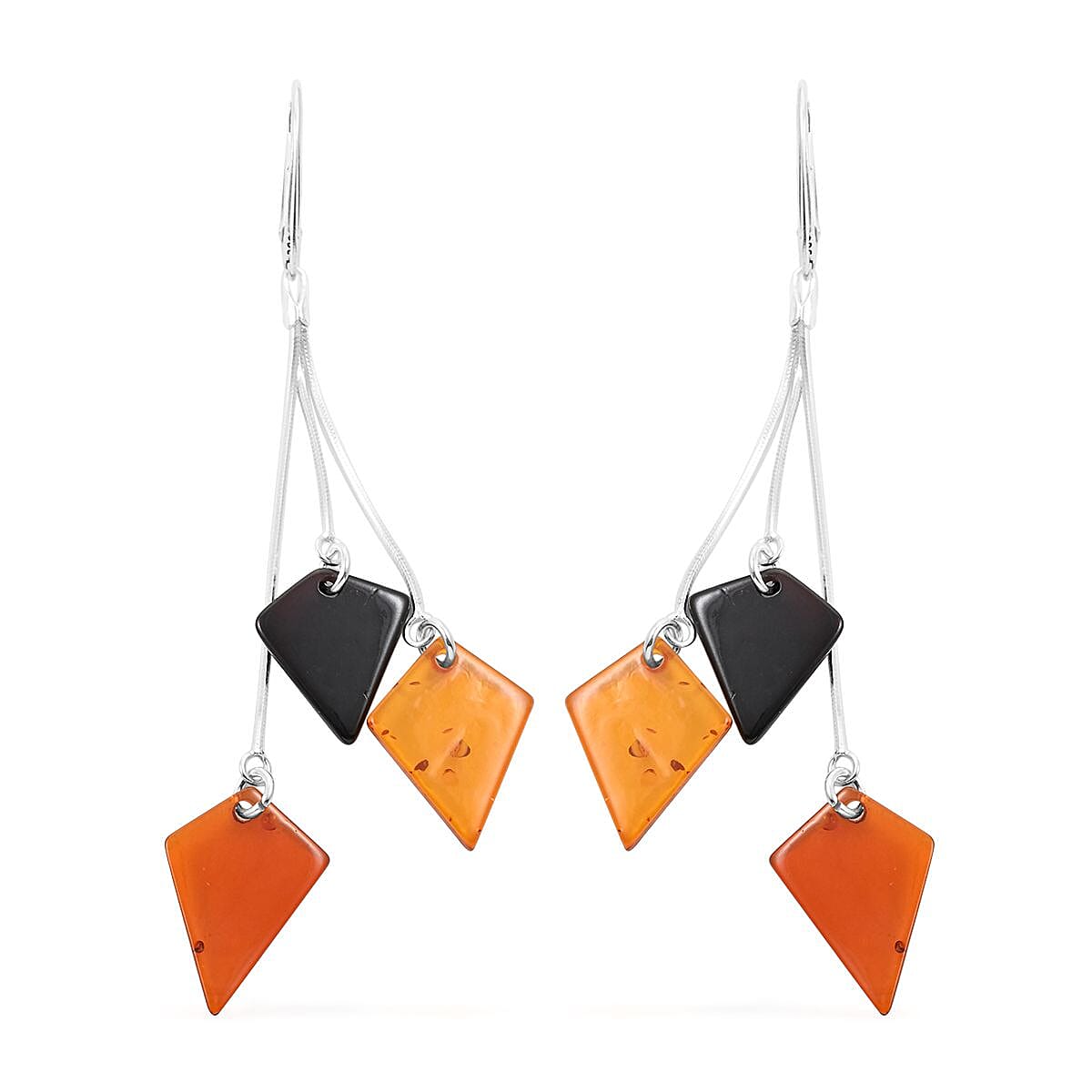 Multi Color Amber Earrings in Sterling Silver