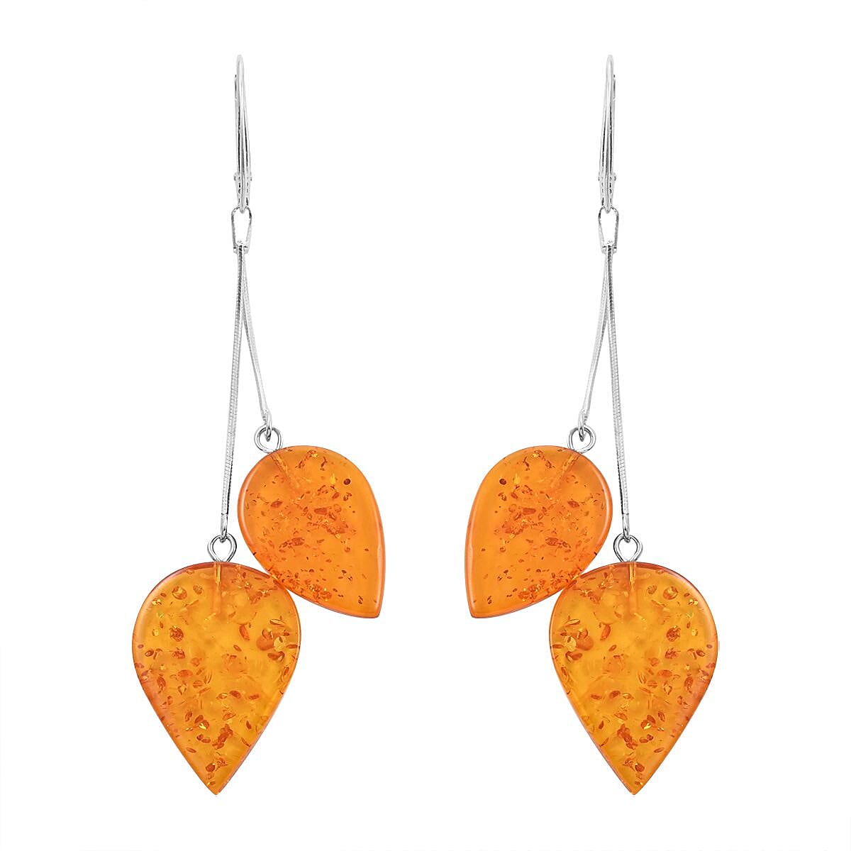 Baltic Amber Rustic Flame Leaf Earrings