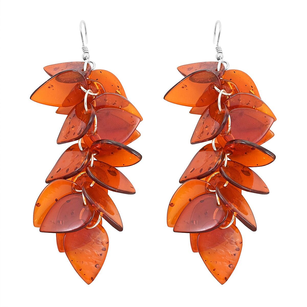 Baltic Amber Cluster Leaf Earrings in Sterling Silver