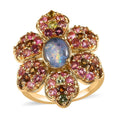 GP Italian Garden Collection Premium Boulder Opal Triplet and Multi-Tourmaline Floral Ring in Vermeil Yellow Gold Over Sterling Silver (Size 10.0) 3.00 ctw - Sticky add to cart bar