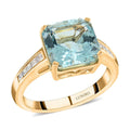 Luxoro 14K Yellow Gold Asscher Cut AAA Santa Maria Aquamarine and I2 Diamond Ring 3.40 ctw - Sticky add to cart bar