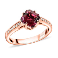 Luxoro 14K Rose Gold AAA Asscher Cut Ouro Fino Rubellite and G-H I2 Diamond Ring 4.30 Grams 1.60 ctw