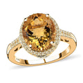 Luxoro 14K Yellow Gold AAA Brazilian Heliodor, Natural Yellow Diamond (I3) (0.20 cts) Halo Ring (Size 10.0) 4.10 ctw - Sticky add to cart bar