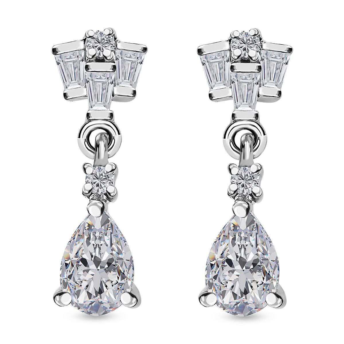Moissanite Dangling Earrings in Platinum Over Sterling Silver 1.10 ctw