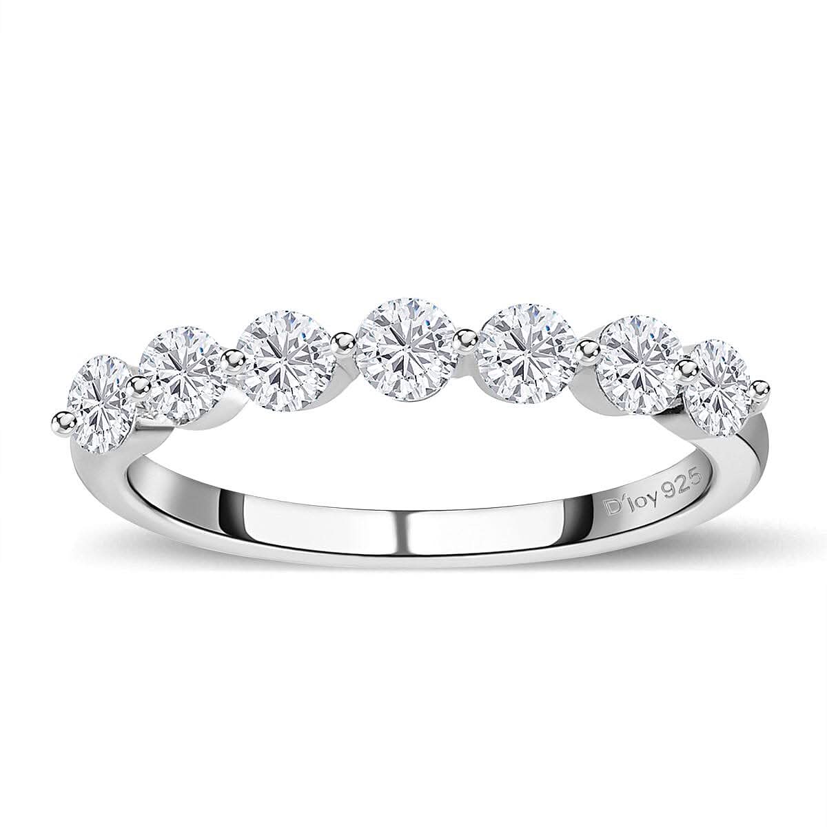 Moissanite 7 Stone Ring in Platinum Over Sterling Silver (Size 10.0) 0.75 ctw