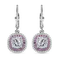 Moissanite and Madagascar Pink Sapphire Lever Back Earrings in Platinum Over Sterling Silver 4.35 ctw