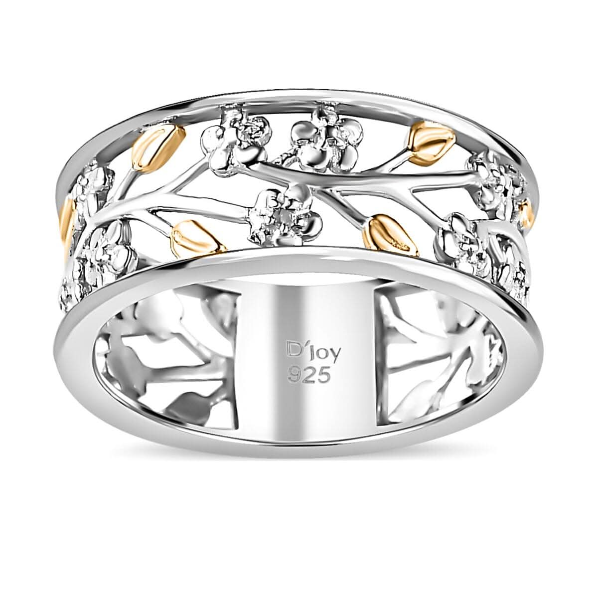 White Diamond Accent Floral Ring in 14K YG Over Sterling Silver (Size 10.0)
