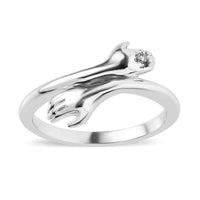 White Diamond Love Hugging Hand Ring in Platinum Over Sterling Silver (Size 10.0)