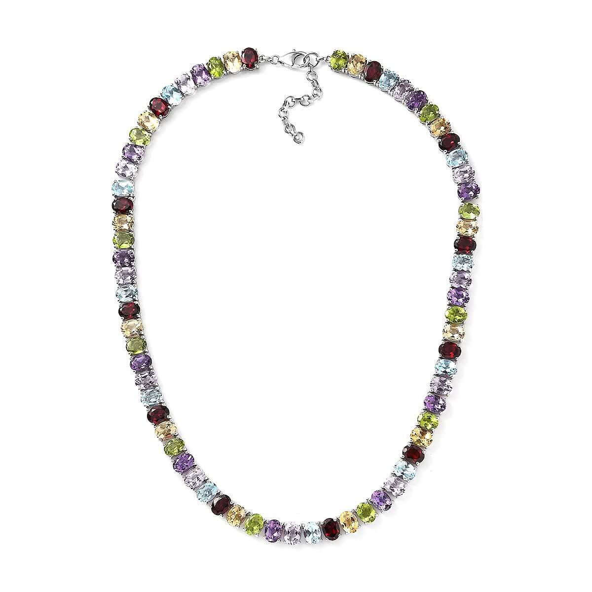 Multi Gemstone Necklace 20-22 Inches in Platinum Over Sterling Silver 86.10 ctw