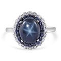 Blue Star Sapphire (DF) and Multi Gemstone Double Halo Ring in Platinum Over Sterling Silver 5.10 ctw (Del. in 7-10 Days) - Sticky add to cart bar