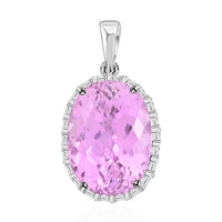 Luxoro 14K White Gold AAA Patroke Kunzite and G-H I2 Diamond Halo Pendant 16.70 ctw