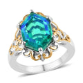 Peacock Quartz (Triplet) Solitaire Ring in Vermeil YG and Platinum Over Sterling Silver 5.90 ctw - Sticky add to cart bar