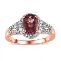 Blush Apatite and Moissanite Halo Ring in Vermeil Rose Gold Over Sterling Silver 1.70 ctw