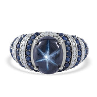 Blue Star Sapphire (DF) and Multi Gemstone Ring in Platinum Over Sterling Silver 5.90 ctw (Del. in 7-10 Days)