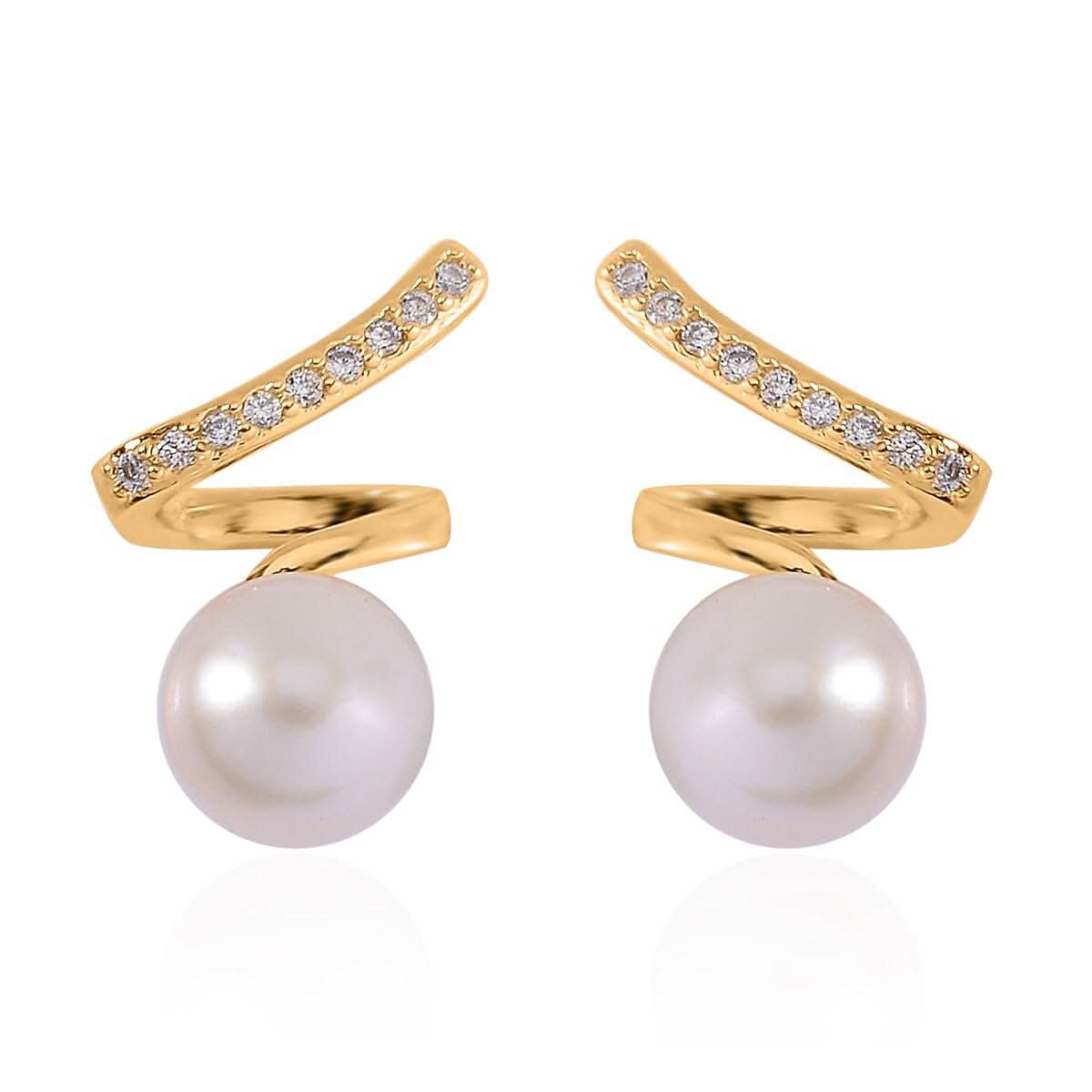Freshwater Pearl and Simulated Diamond Earrings in Goldtone