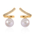 Freshwater Pearl and Simulated Diamond Earrings in Goldtone - Sticky add to cart bar