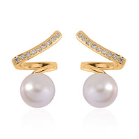 Freshwater Pearl and Simulated Diamond Earrings in Goldtone