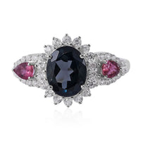 London Blue Topaz and Multi Gemstone Sunburst Ring in Platinum Over Sterling Silver 3.25 ctw