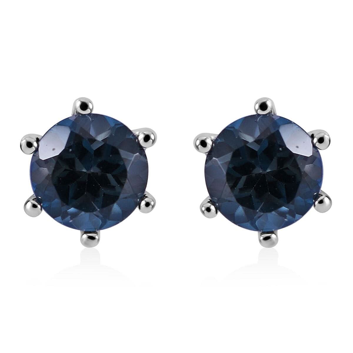 London Blue Topaz Solitaire Stud Earrings in Platinum Over Sterling Silver 2.00 ctw