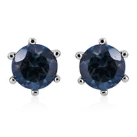 London Blue Topaz Solitaire Stud Earrings in Platinum Over Sterling Silver 2.00 ctw