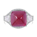 Premium African Ruby (FF), White Zircon Ring in Platinum Over Sterling Silver (Size 10.0) 16.00 ctw - Sticky add to cart bar