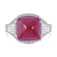 Premium African Ruby (FF), White Zircon Ring in Platinum Over Sterling Silver (Size 10.0) 16.00 ctw