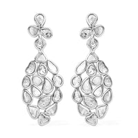 Polki Diamond Dangling Earrings in Platinum Over Sterling Silver 2.00 ctw