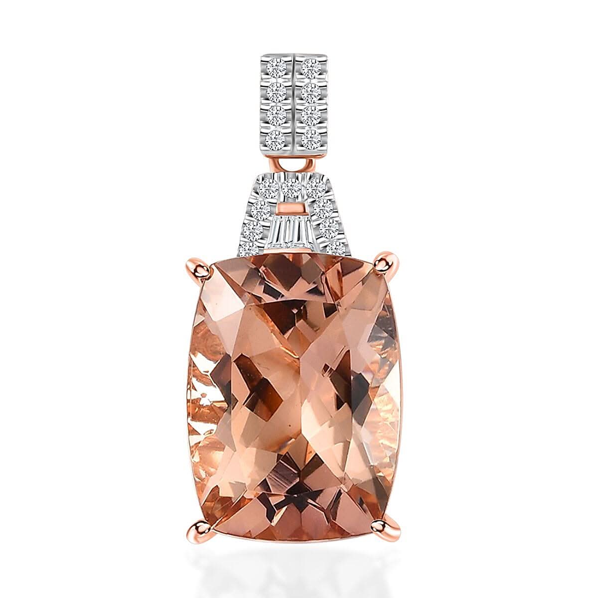 Luxoro 14K Rose Gold AAA Marropino Morganite and G-H I2 Diamond Pendant 9.85 ctw