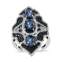 Blue Star Sapphire (DF) and Multi Gemstone Elongated Ring in Sterling Silver 6.60 ctw