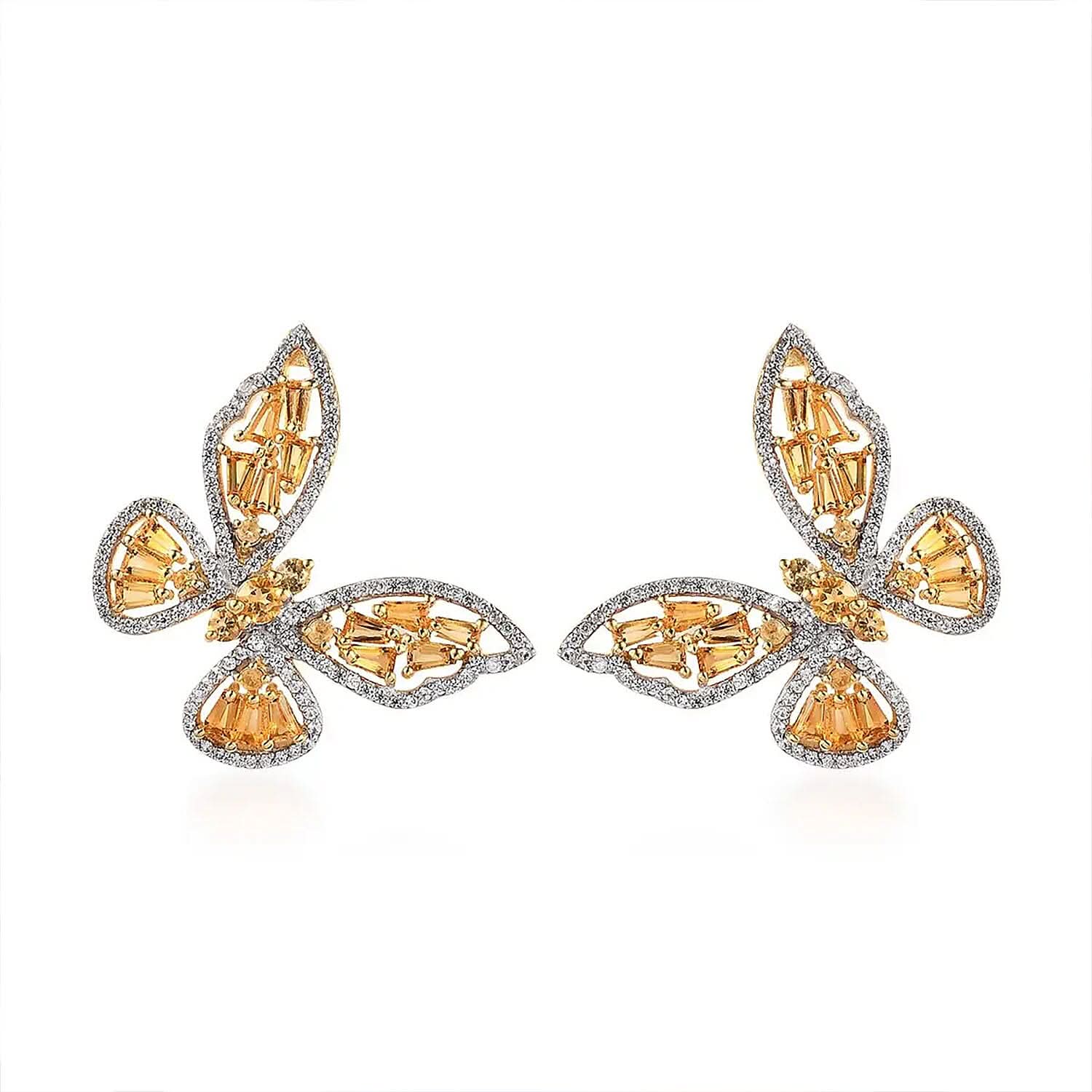 GP Trionfo Collection Premium Brazilian Citrine and White Zircon Butterfly Earrings in Vermeil Yellow Gold Over Sterling Silver 4.70 ctw (Del. in 7-10 Days)