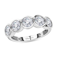 Moissanite 5 Stone Ring in Platinum Over Sterling Silver (Size 10.0) 1.65 ctw