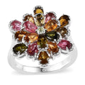 Doorbuster Multi-Tourmaline Flower Ring in Platinum Over Sterling Silver (Size 7.0) 3.85 ctw - Sticky add to cart bar