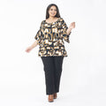 TAMSY, 100% Rayon, Printed Top with Frill Detailing Brown - Sticky add to cart bar