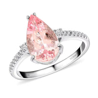 Luxoro 14K White Gold AAA Pink Morganite and I2 Diamond Ring (Size 10.0) 2.15 ctw