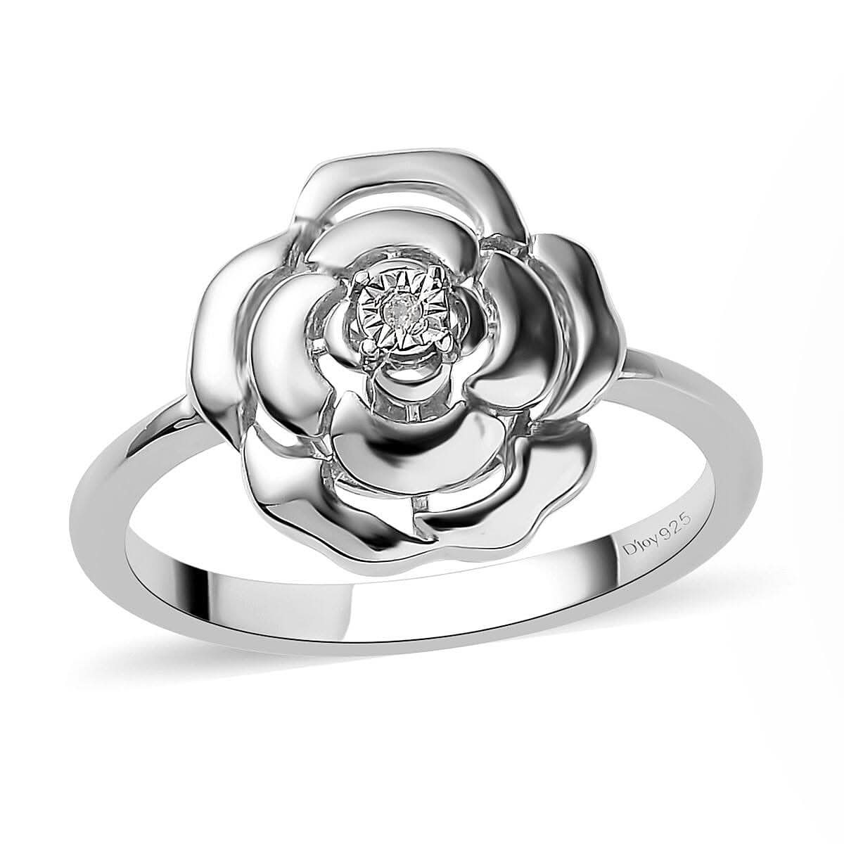 Diamond Accent Floral Ring in Platinum Over Sterling Silver (Size 10.0)