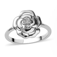 Diamond Accent Floral Ring in Platinum Over Sterling Silver (Size 10.0)