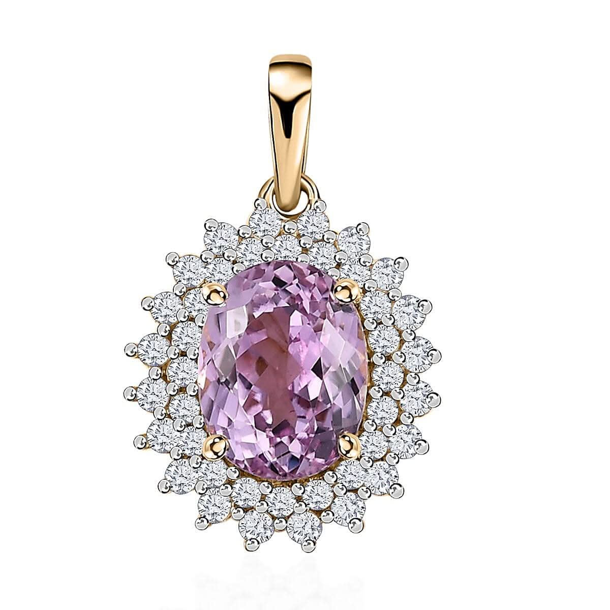 Luxoro 10K Yellow Gold AAA Martha Rocha Kunzite and G-H I3 Diamond Pendant 3.30 ctw