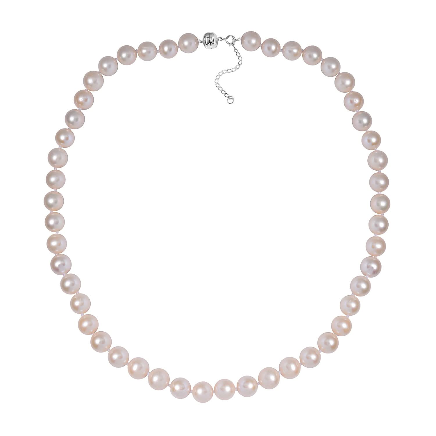 Doorbuster 14K White Gold Magnetic Lock Freshwater Pearl 9-10mm Necklace 18-20 Inches