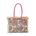Beige and Pink Flower Pattern Tote Bag (14.6"x11.7"x5.5") with Handle Drop (9.5") - Sticky add to cart bar