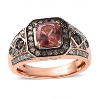 Blush Apatite, Natural Champagne and White Diamond Ring in Vermeil Rose Gold Over Sterling Silver (Size 10.0) 1.50 ctw