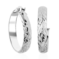 Rhodium Over Sterling Silver Diamond-Cut Hoop Earrings 3.30 Grams