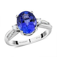 Certified and Appraised Rhapsody 950 Platinum AAAA Tanzanite and E-F VS Diamond Ring 5.25 Grams 2.35 ctw