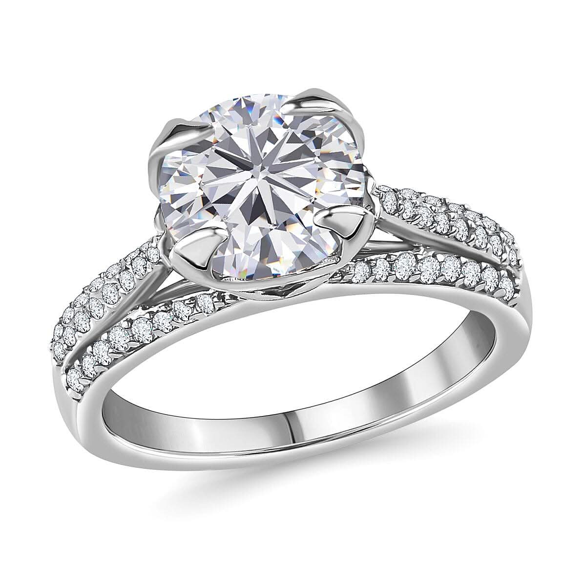 Moissanite Ring in Platinum Over Sterling Silver (Size 10.0) 2.40 ctw