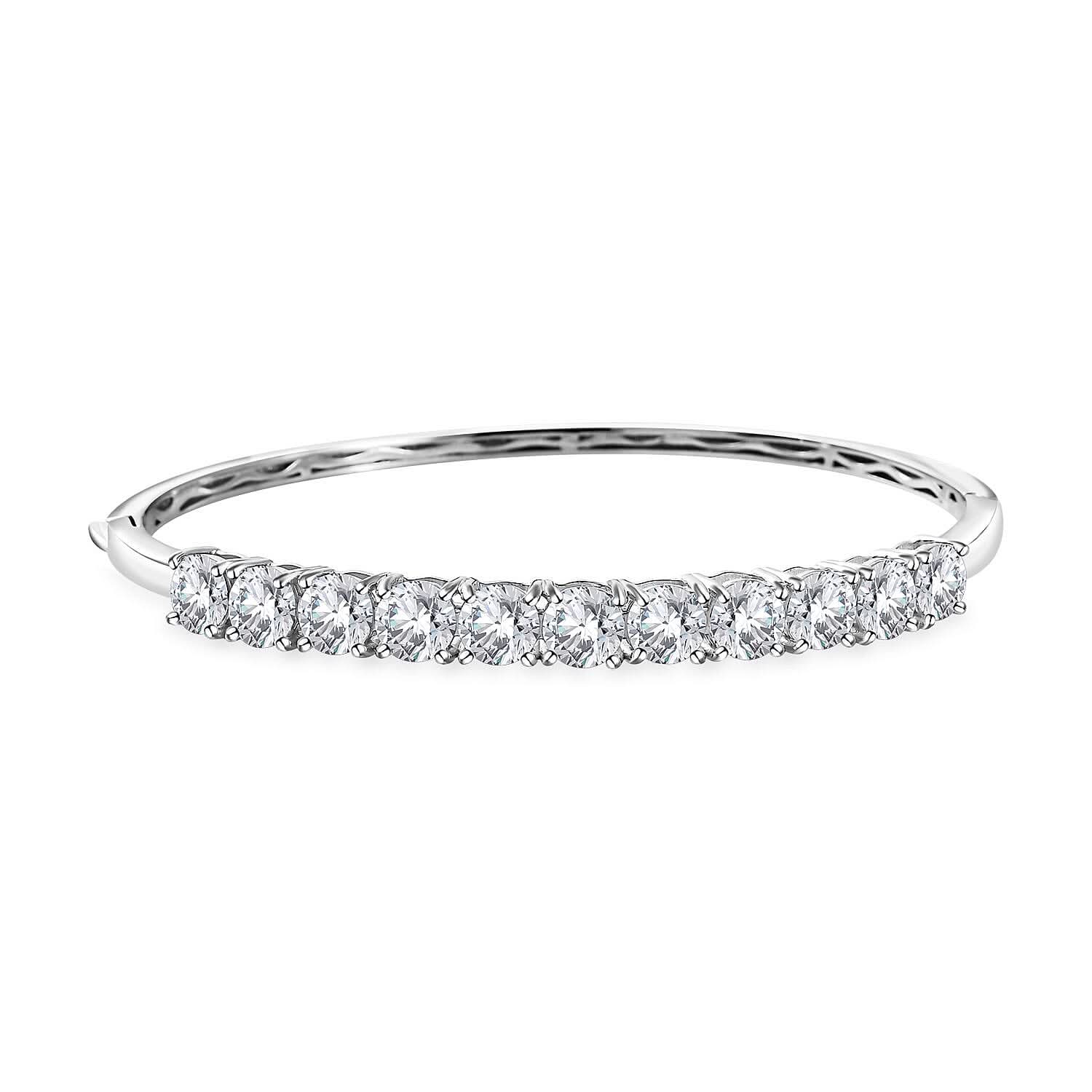 Moissanite (Rnd 6.5mm) Bangle Bracelet in Platinum Over Sterling Silver (6.50 In) 11.00 ctw