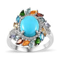 TLV Premium Sleeping Beauty Turquoise, Multi Gemstone Floral Ring in Platinum Over Sterling Silver (Size 10.0) 3.70 ctw - Sticky add to cart bar